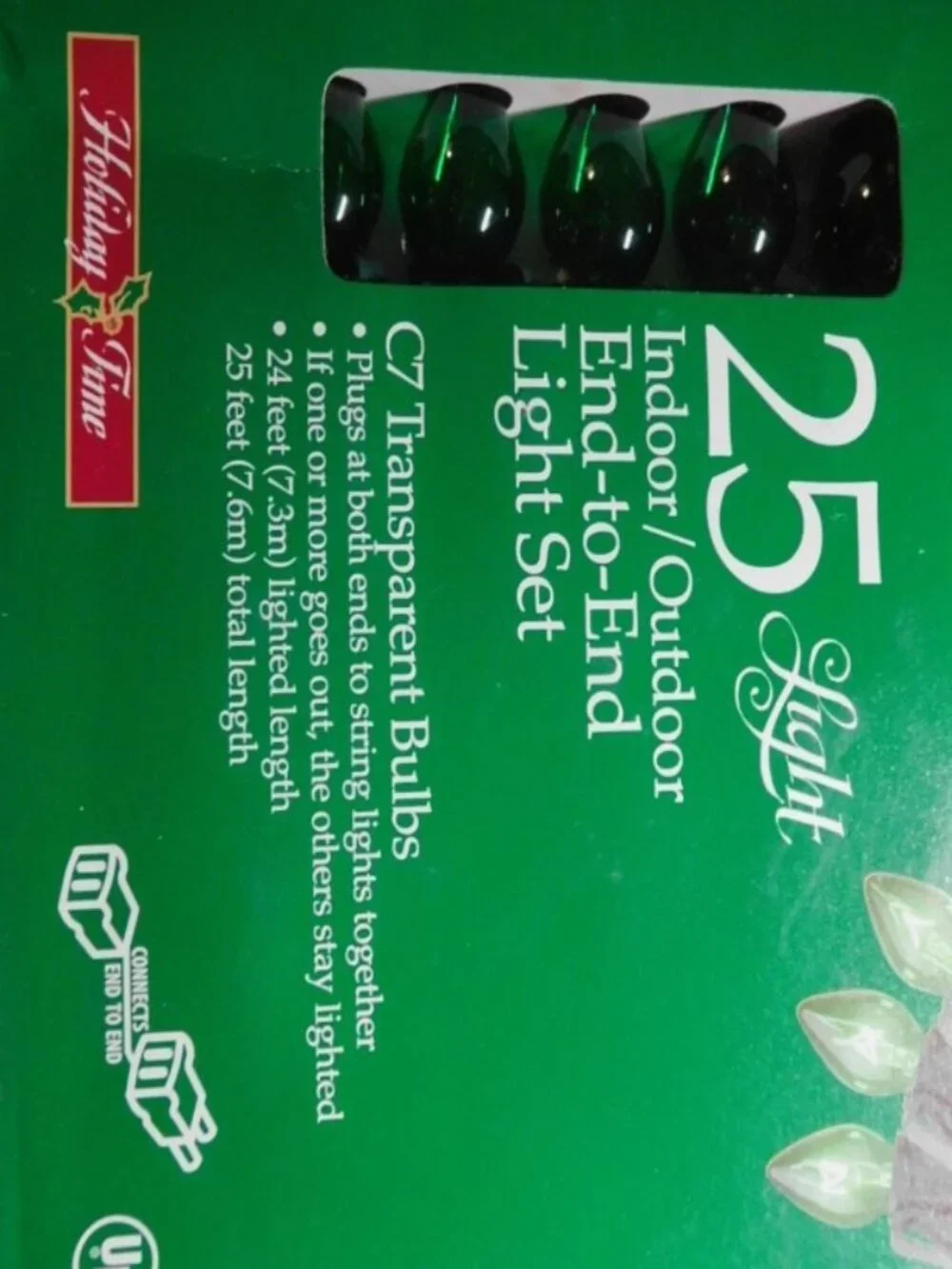 New In Package VTG C7 Christmas Lights GREEN Translucent Holiday Time Brand